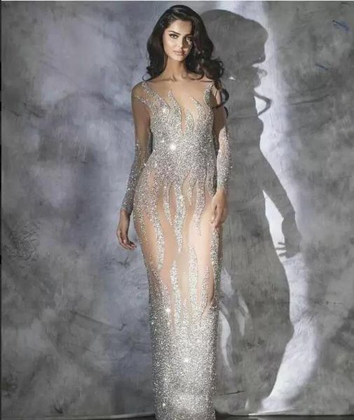 

silver evening dress long sleeve mermaid evening gowns formal wear plus size illusion prom dresses robe de soiree abendkleider, Black;red