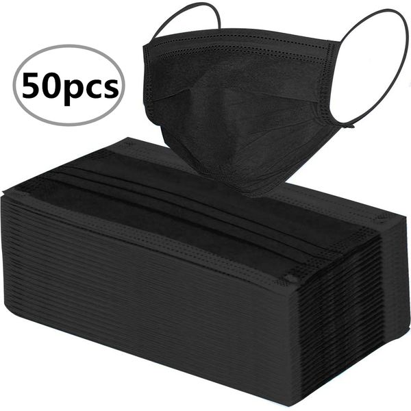 

50pcs mouth mask disposable black mouth face masks non-woven mask anti-dust mask 3 filter activated anti pollution no kn95