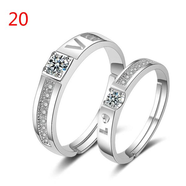 

19 style fashion popular opening adjustable couple wedding ring fashion platinum-plated copper zircon luxury jewelry, Silver