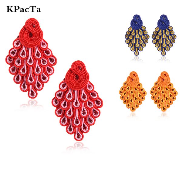 

kpacta fashion soutache long hanging earring jewelry women popular handmade peacock tail big drop earring ethnic style oorbellen, Silver