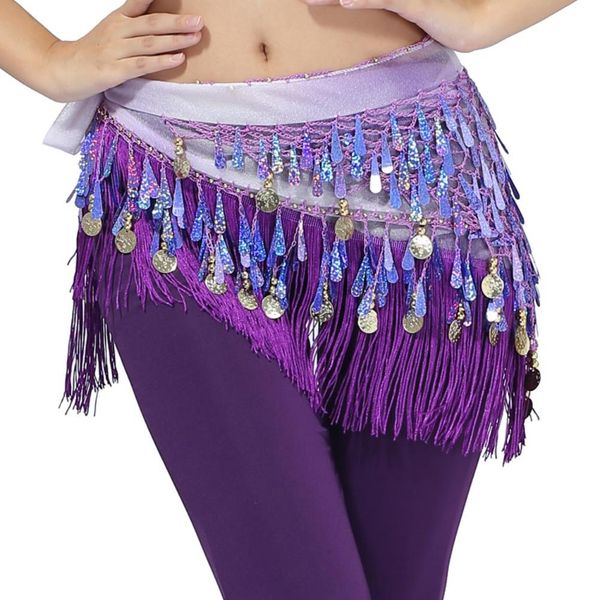

kbelly dance hip skirt scarf wrap waist belt bling golden coins sequins tassels, Black;red