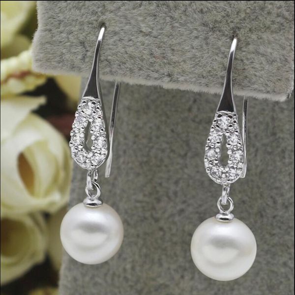 

новая 1101 +++ длинного крючка уха серьга природного oyster shell pearl серьга мода темперамент pearl, Silver