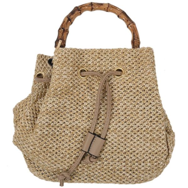 

auau-new drawstring women's straw bucket bag summer woven shoulder bags shopping purse beach handbag straw handbags travel bag t