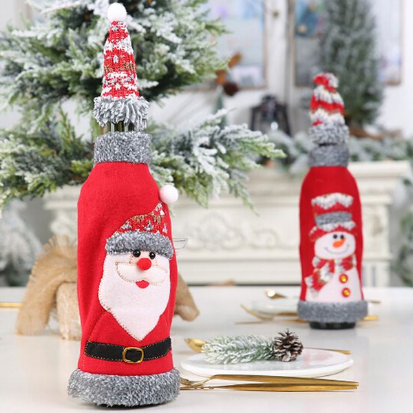 

gray velvet cloth wine bottle set christmas decoration santa wine bottle bag snowman champagne bag home dinner party table decor