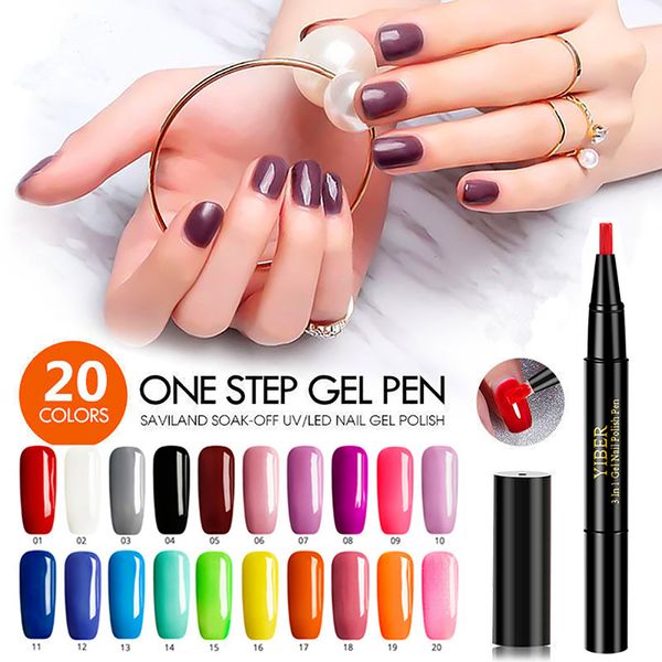 

new 20 colors one step nail painting varnish pen 3 in 1 polish uv nail art beauty poupular fast drying gel lacquer easy to use