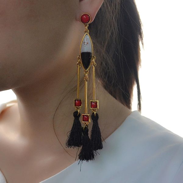 

3 style new bohe silver golden black acrylic gem tassels drop dangle pendant earrings