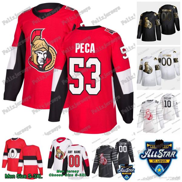 

53 matthew peca 2020 all star ottawa senators anthony duclair connor brown brady tkachuk thomas chabot mark borowiecki hockey jersey, Black;red