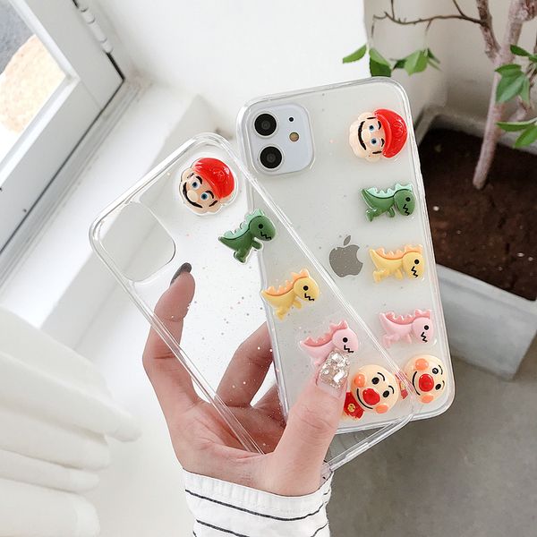 

epoxy gel cartoon dinosaur transparent clear mobile phone case cover for iphone 11 pro max 7 8 plus x xr