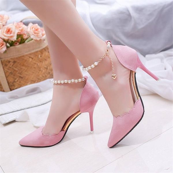 

3color 7cm women red pumps luxury women shoes summer pearl thin high heel pointed toe flock wedding pumps wedding party shoes, Black
