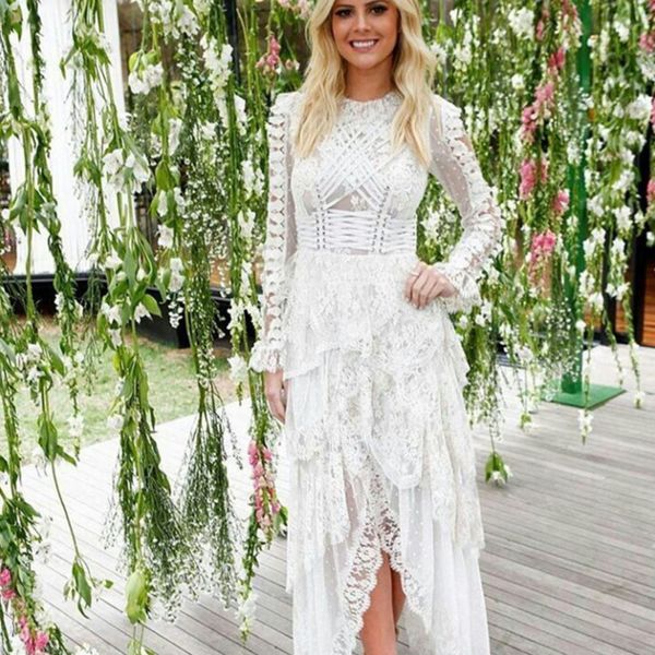 

casual dresses [ deat] 2021 spring women fashion lace stitching irregular drawstring gauze perspective fairy dress rb084, Black;gray