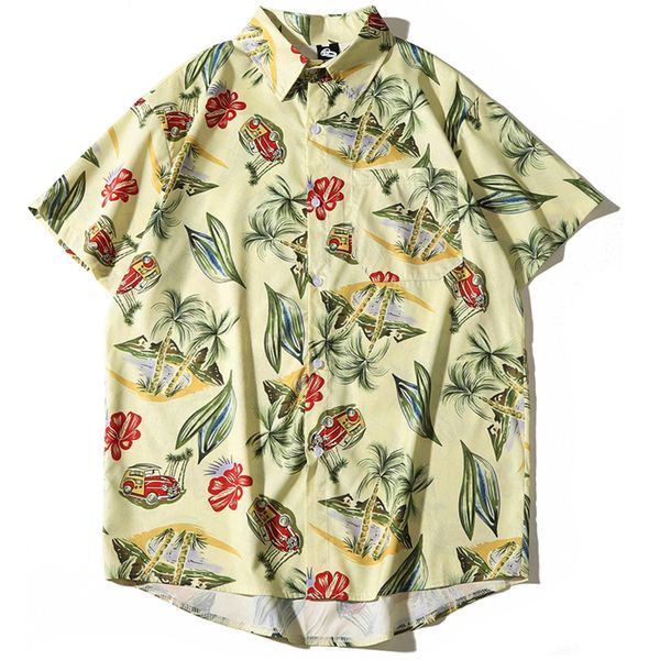 

2020 summer printing hawaiian shirt blouse mens casual turn down collar beach chemise homme plus size male clothing lt051, White;black