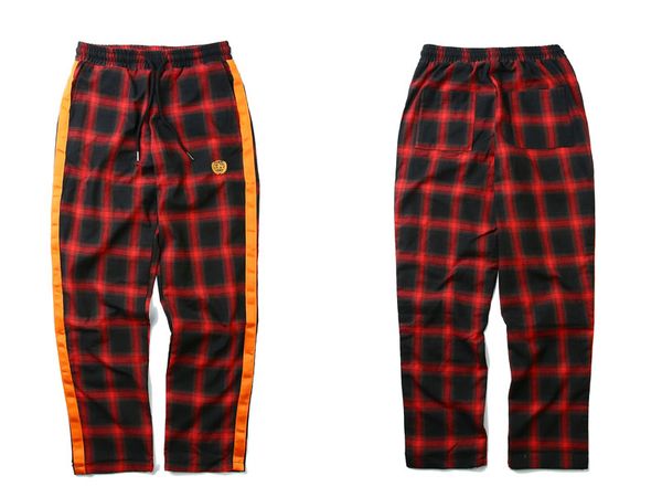 

боковые ленты плед штаны хип-хоп повседневный вышивки drawstring талии брюки мода уличная jogger sweatpants, Black