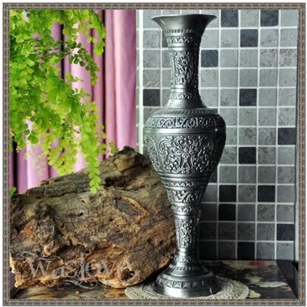 

h37cm european large retro engraved metal tablevases vase decoration home decorative vase for flower hp008