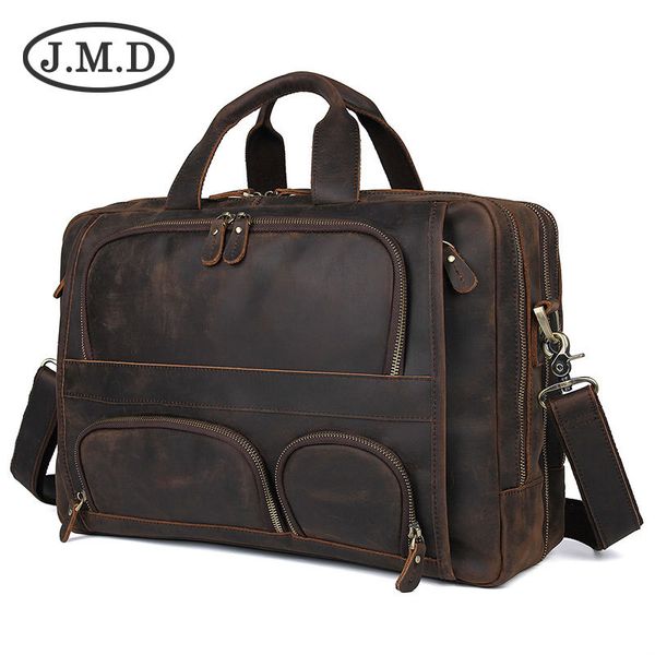 

j.m.d 100% genuine vintage leather men's briefcase lapbag big size hand business bag coffee 7289c