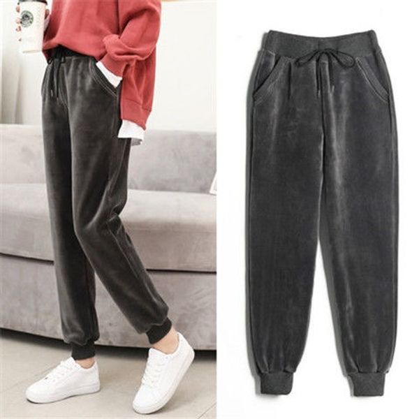 

houzhou winter velvet pants women thicken sweatpants high waist trousers women korean loose casual harem warm pants female, Black;white