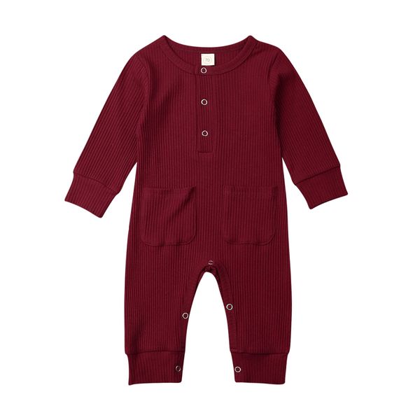 

Spring Autumn Baby Romper Newborn Infant Boy Girl Long Sleeve Solid Knitted Pockets Jumpsuit Playsuit 0-18M