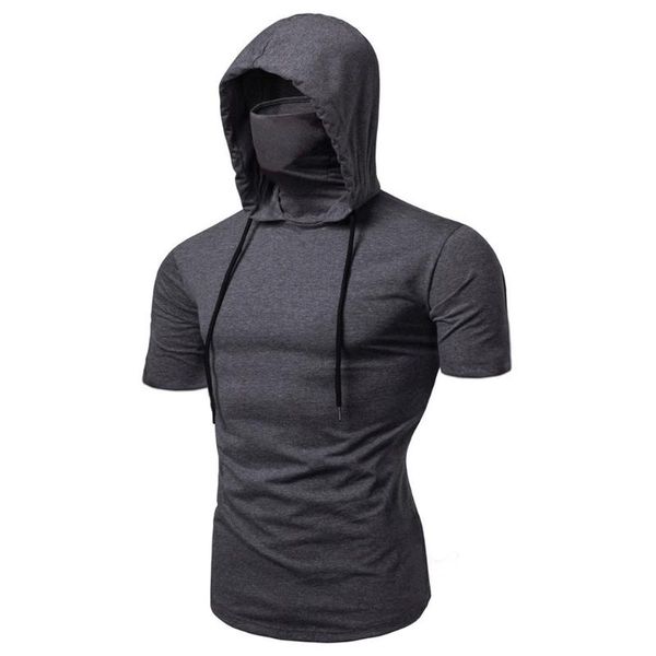 

men t-shirt fashion hooded summer sleeveless t-shirt vest men's mask pure color pullover tees shirt male muscle camiseta, White;black