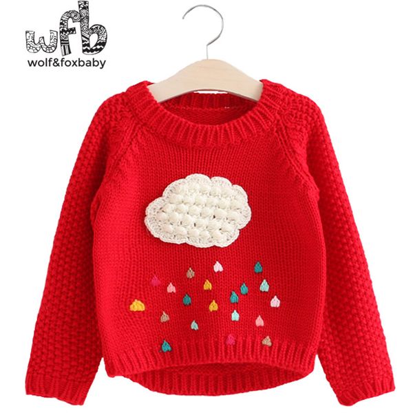 

retail 3-10 years solid color cartoon clouds rain raindrops knitted sweaters girl children spring fall autumn, Blue