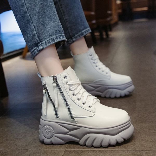 

lolita boots women's shoes autumn luxury designer bootee woman 2019 flat heel leather booties lace up round toe elegant high, Black