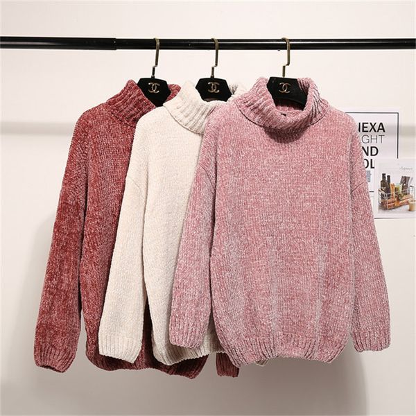 

spring winter women sweaters and pullovers turtleneck long sleeve casual sweater loose solid knitted jumpers sweter mujer, White;black