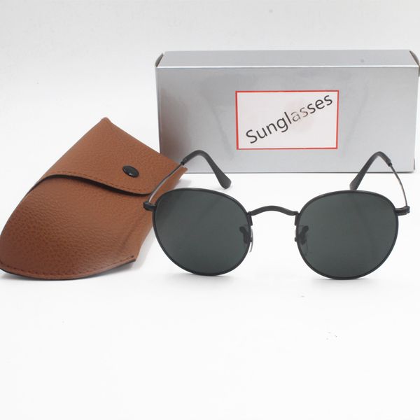 Wholesale-New high quality fashion retro designer male lady branlasses golden frame brown 50mm glass lens UV400 protection brown case