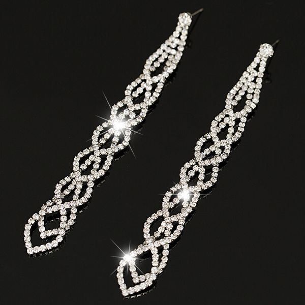 

yfjewe fashion graceful women evening jewellery full crystal filled long drop earrings for women bridal girl accessories #e021, Silver