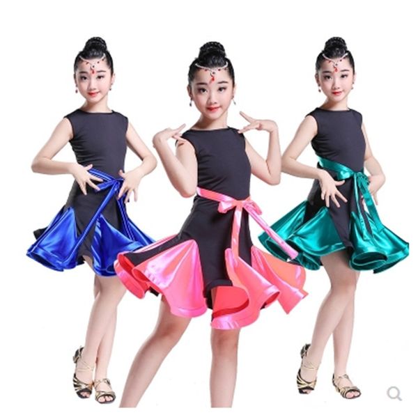 

girls latin dance new skirt girls children latin dance competition professional wear summer wear, Black;red