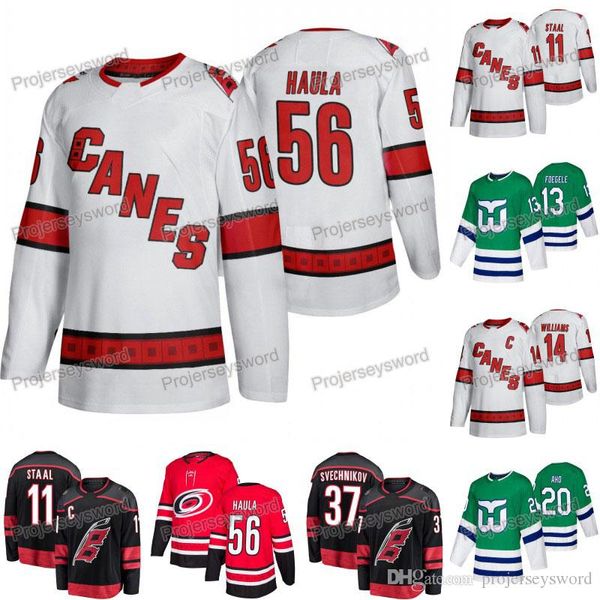 

Carolina Hurricanes CANES Whalers Jerseys Warren Foegele Erik Haula Andrei Svechnikov Teuvo Teravainen Jaccob Slavin Sebastian Aho Staal