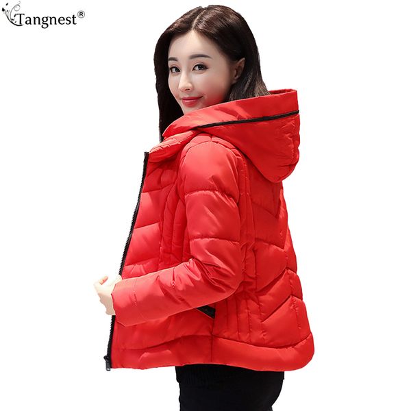 

tangnest 2017 autumn women hooded parka winter coat short jacket thin overcoat coats green slim jackets wwm1627, Black