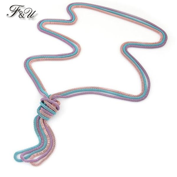 

f&u new statement collares necklace fashion punk style snake vintage metal braid twist chain long necklaces&pendants jewelry, Silver