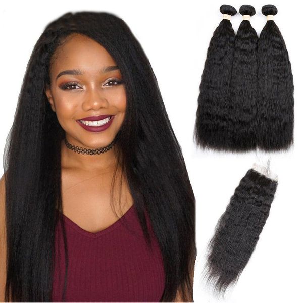 

yaki human hair weaves kinky straight brazilian hair weft can be ironed and dyed no chemical fibers or animal hair, Black
