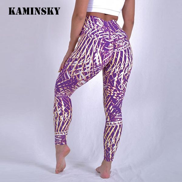 

kaminsky women stripe printing leggings workout leggings high waist push up leggins mujer fitness women sports pants, Black