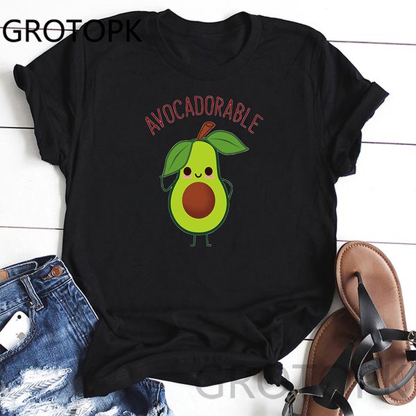 

funny avocado women cute printed short sleeve t-shirt female cute casual o-neck soft tee women funny tshirt, White