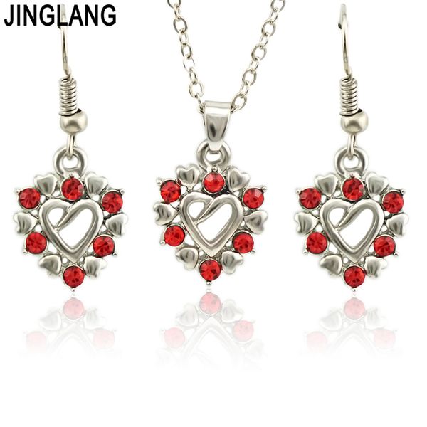 

jinglang exquisite jewelry sets for women wedding heart earrings pendant necklace party anniversary charm gift, Silver