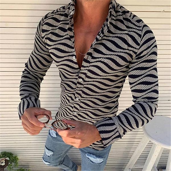 

shirt mens wave stripe printed shirts striped mens designer shirts fashon slim long sleeve single breasted, White;black