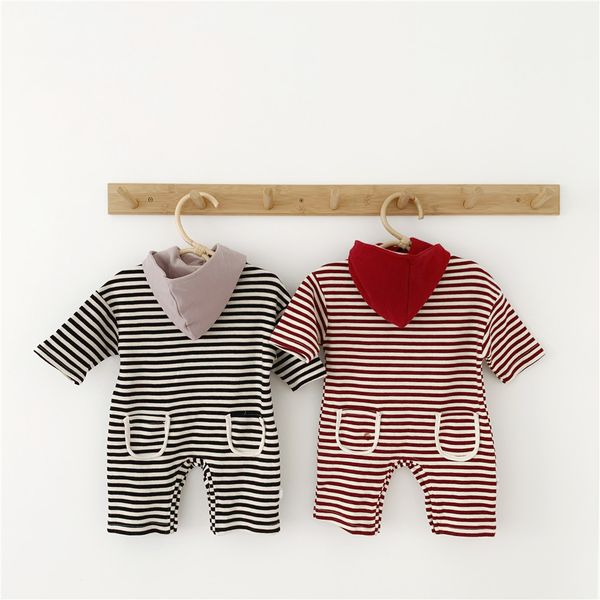 

INS Baby kids designer clothes Romper 100% cotton Stripped Print All Match Romper + Hat Spring Clothes girl rompers 0-2T