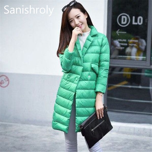 

sanishroly women midi long coat ultra light down coat parka autumn winter female white duck down jacket outerwear plus size s693, Black