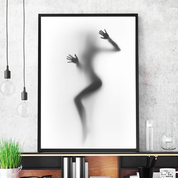 

wang art silhouette of a dancing woman behind a curtain canvas posters print wall picture for living room nordic style