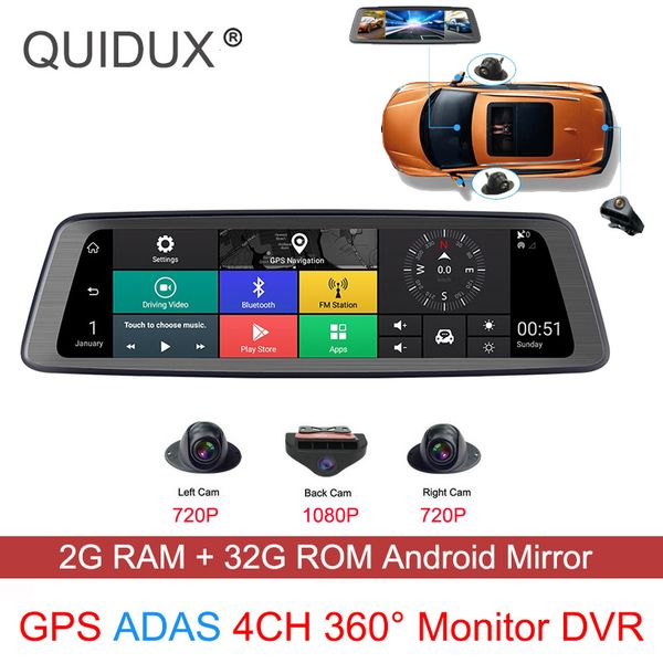 

4 channel cameras car dvr 360Â°panoramic 10 inch full screen 4g touch ips special dash cam rearview reversing mirror gps wifi