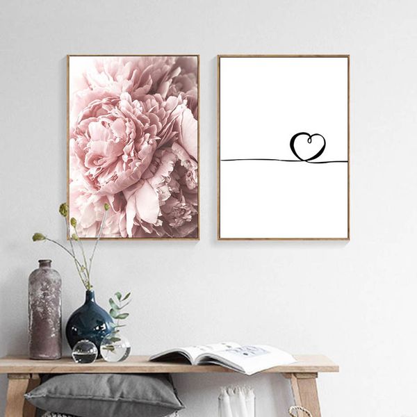 

surelife pink peony flower love letter floral poster and pictures canvas paintings nordic wall art bedroom home decorations