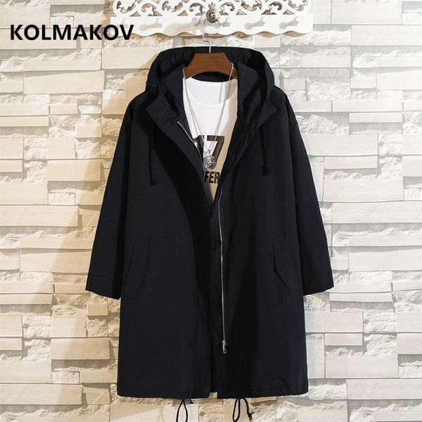

loose style 2019 autumn trench coat men fashion hooded casual windbreaker mens high-quality coats men's jackets, Tan;black