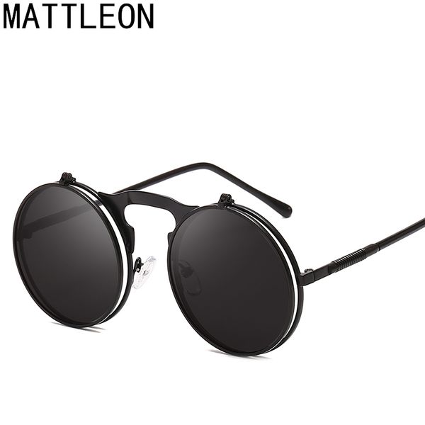 

retro steampunk circle vintage round flip up sunglasses women men punk style sunglass metal frame black sun glasses male uv400, White;black
