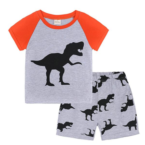 Roupas para meninos crianças de verão roupas roupas dinossauros estampas de garoto de garoto de menino conjunto de camisetas de algodão shorts