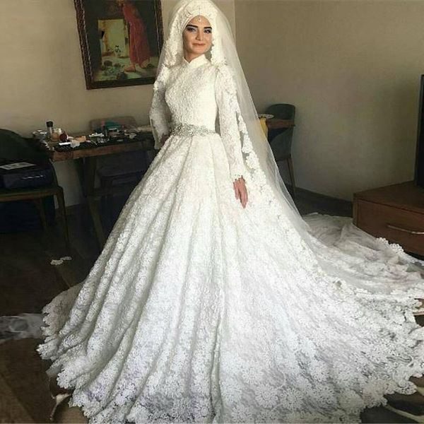 

2020 vintage saudi arabia turkey women ball gown hand made long sleeve wedding gown lace muslim wedding dress bridal dress vestido de noiva