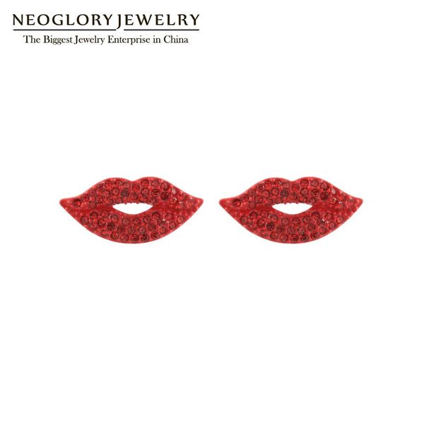 Neoglory Anti Allergia Sexy Orecchini a bottone in cristallo con labbro rosso per le donne Accessorio per orecchie alla moda in stile natalizio Regalo per fidanzata