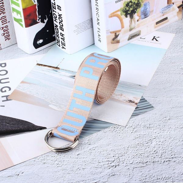 

2019 canvas belts letters printed d ring double buckle student belt fashion belts student letter canvas belt, Black;brown