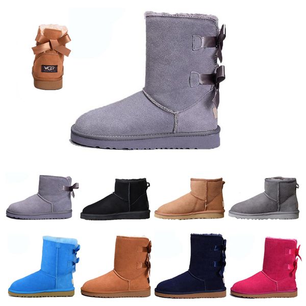 

winter boots tall navy high women's classic fashion brand knee half boots one bow black pink grey coffee women girl snow boots