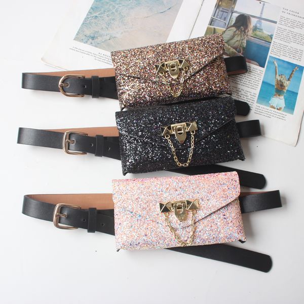 

elling bling sequined waist packs women fashion removable pu leather chest bag ladies phone money fanny packs waist bags