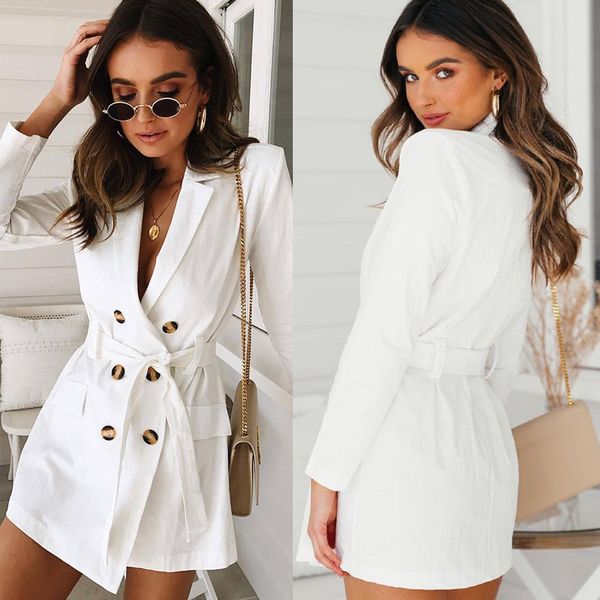 

women autumn winter formal double-breasted coats long sleeve white windbreaker with belt lapel long trench, Tan;black