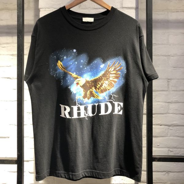 

19ss rhude футболка футболка eagle летняя мода стиль хлопчатобумажные футболки топ тис старинные дизайнерские футболки, White;black